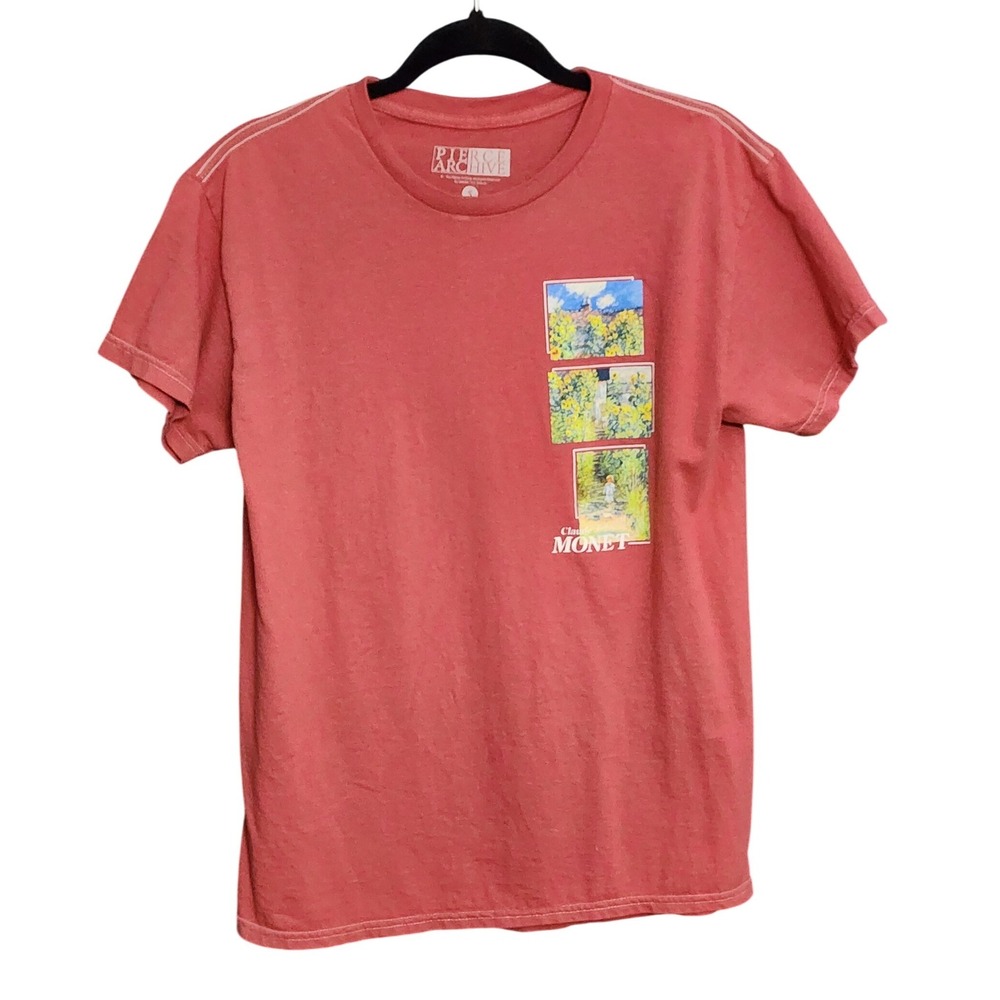 Pierce Archive Claude Monet Art Mens T-Shirt Red, Small